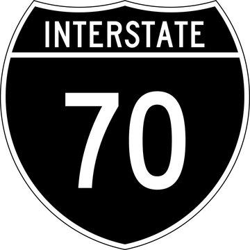 Interstate 70 Shield Road Sign Highway Marker Black and White Design