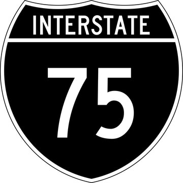 Interstate 75 Shield Road Sign Highway Marker Black and White Design