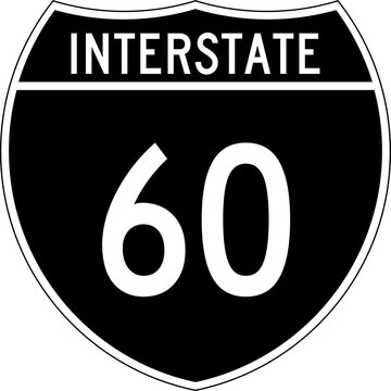 Interstate 60 Shield Road Sign Highway Marker Black and White Design