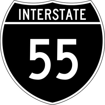 Interstate 55 Shield Road Sign Highway Marker Black and White Design