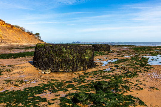 Pill boxes that now sit in the sea after cliff erosion. Shoy 21 Sept 2026.