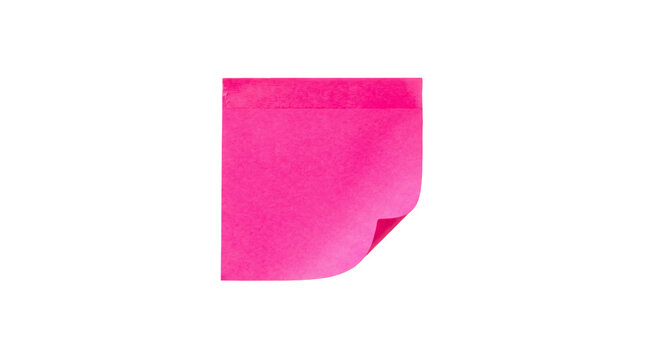 Pink sticky note with a curled corner sits centrally on a plain transparent background.