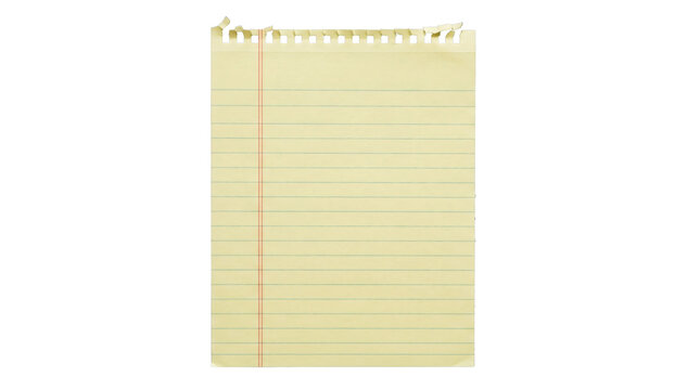 Legal pad displays yellow lined paper with a red margin line.