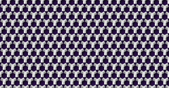 Seamless 3d interlocking geometric pattern texture, pink and purple