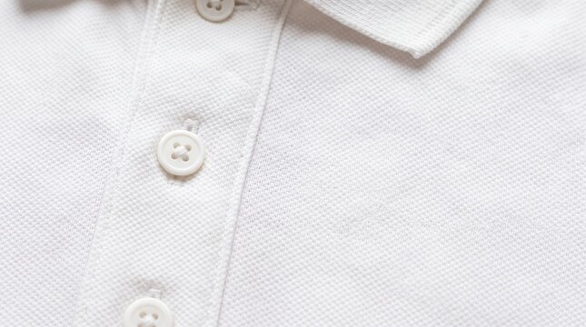 Macro Texture Detail of White Pique Polo Shirt Button Placket