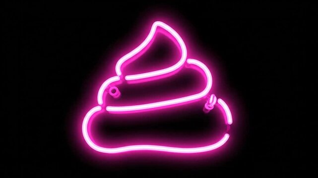 Bright neon pink glowing poop emoji illustration on a black background creative digital art