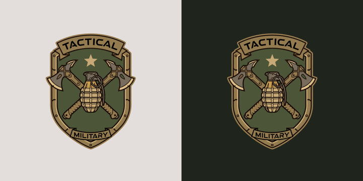 Emblem Tactical Military Badge Logo with Crossed Axes and Grenade