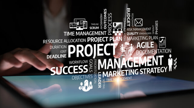 Visual representation of project management and marketing strategy showcasing agile documentation and time management skills using a digital tablet for effective business planning. Tessel