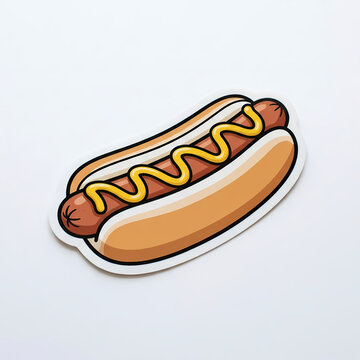 Vector illustration of a classic hot dog with yellow mustard on a soft bun, isolated on a white background, perfect for fast food menu designs, snack stalls, and culinary graphics.