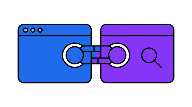 Vector Illustration of Connected Browser Windows with Hyperlink Chain Icon for Web Linking and SEO Concept