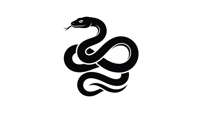 Black snake vector illustration featuring coiled reptile body design with fork tongue and sharp eyes for graphic branding