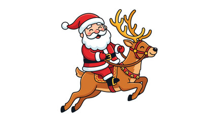 Cartoon Santa Claus Riding a Reindeer Vector Illustration © Allegra