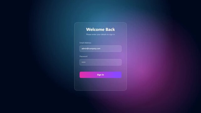 Futuristic UI login form animation on dark abstract background