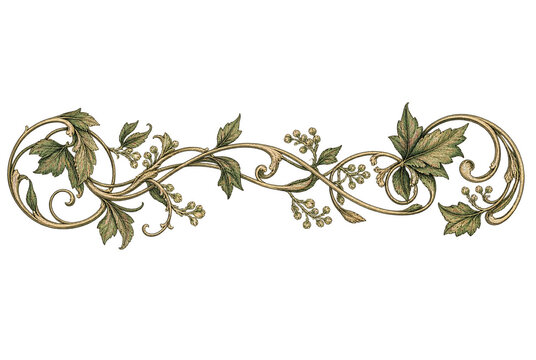 Vintage floral border flourish element, botanical scroll vine ornament, elegant leaf divider graphic on white background