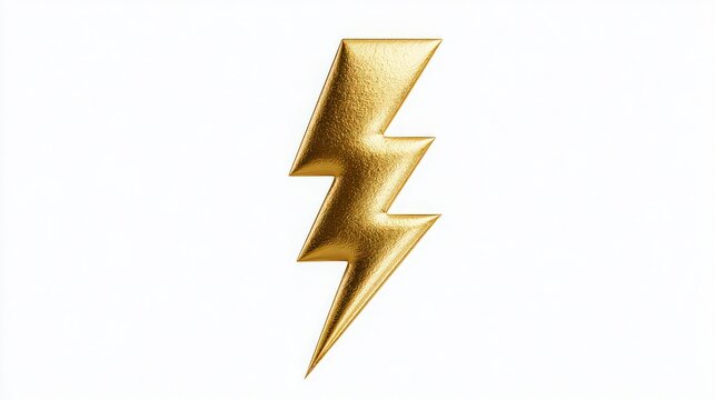 Metallic gold lightning bolt symbol catches light from the side against a white background.