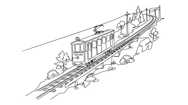 Funicular Train Ascending Mountain Track Line Drawing Illustration