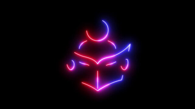 abstract glowing neon person reading book icon isolated on black background. futuristic education, learning, knowledge, and study concept . 4k motion video animation