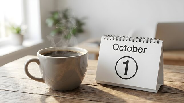 Steaming Coffee Cup With Calendar Marking October First
