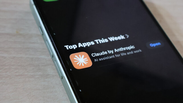Smartphone screen display showing Claude by Anthropic artificial intelligence mobile application interface.