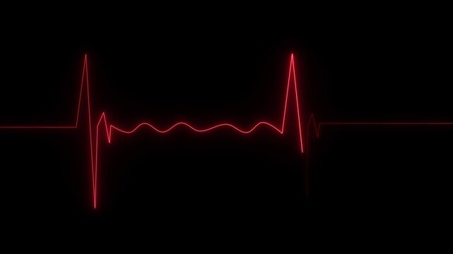Red heartbeat monitor line pulsating rhythmically on black background medical healthcare animation video clip showing simple electric pulse waves for urgent patient life sign.