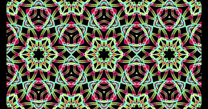 50 second Colorful red and blue gradient modern rectangle abstract kaleidoscope animation with geometric symmetry, displayed against rectangle transparent background, seamless looping visual effect.