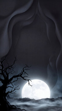 Dark gothic spooky tree and full moon phone wallpaper background