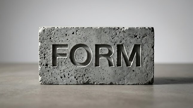 The word form carved into a weathered wooden block on a neutral background