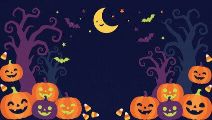Fototapeta premium Cute pumpkins smile under a whimsical night sky