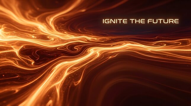 Abstract background with glowing orange light streaks and the motivational text ignite the future in dark space