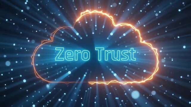 Zero trust cloud computing security concept digital motion video background with glowing neon network animation footage