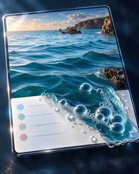 Ocean Wave Breaking Out of a Social Media Interface with Copy Space