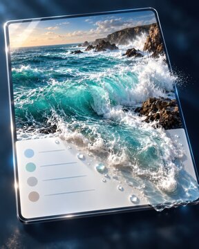 Ocean Wave Breaking Out of a Social Media Interface with Copy Space