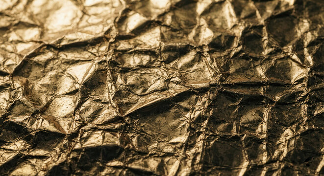 crinkled metallic gold foil surface with wrinkled rough texture