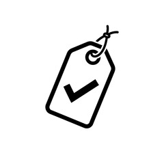 Minimalist black line art price tag icon with checkmark on white background © Muhammad