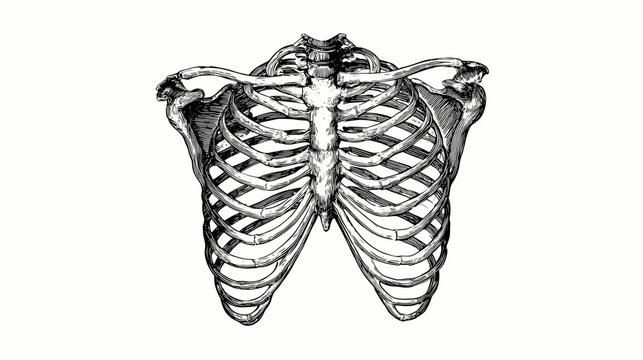 Detailed vintage engraving of a human thoracic cage including ribs sternum and clavicles for medical study or scientific illustration