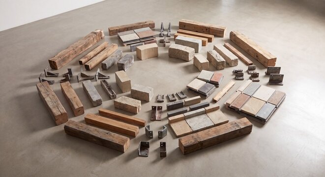 Architectural model of a circular urban development plan with various building blocks and layout on a neutral background