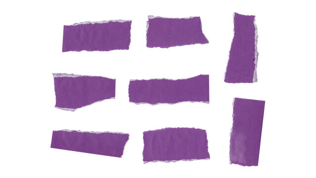 Set of purple torn paper scraps, Isolated on a transparent background