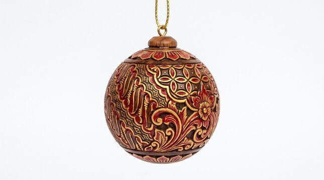 Indonesian Batik Patterned Christmas Bauble Ball on Flat White Background