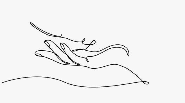 Continuous Line Drawing Animation Of Hand Holding Feather Floating Vector Illustration   