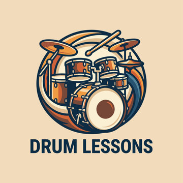 This dynamic logo design captures a set of drums, representing music education and rhythm, perfect for advertising drum lessons and engaging music enthusiasts.