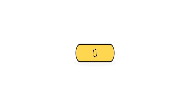 A simple yellow pill-shaped button displaying the number zero on a white background.
