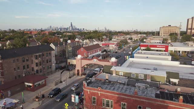 Chicago skyline from the Little Village neighborhood on the Southwest side