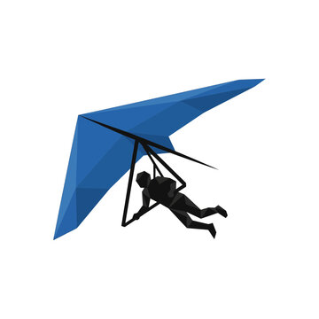 Man flying hang glider, geometric low poly style