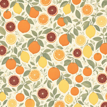 Mediterranean Citrus Garden Seamless Pattern