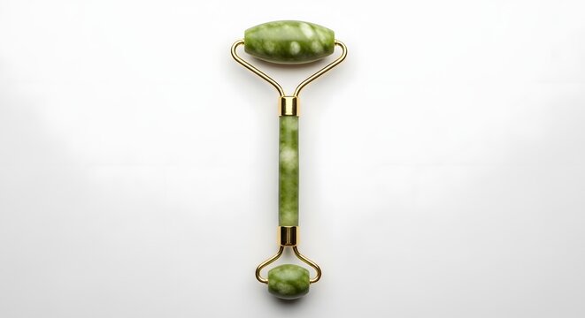 Natural green jade facial roller, a soothing beauty tool for invigorating face massage and skincare routine, promoting relaxation and skin wellness