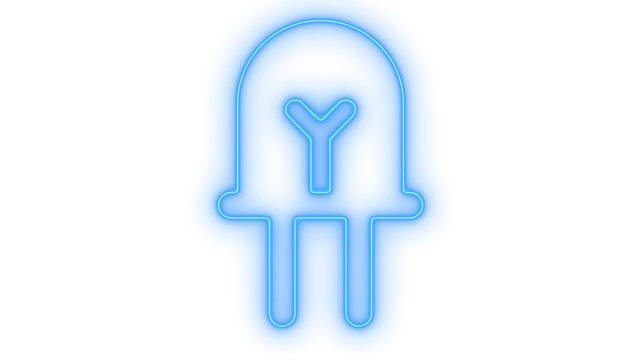 Glowing neon LED semiconductor diode icon isolated on transparent background. Electronic component. Technology symbol. Hardware interface. Electrical circuit