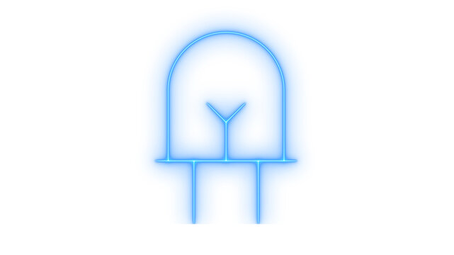 Glowing neon LED diode icon isolated on transparent background. Electronic component. Semiconductor light source. Hardware symbol. Electrical sign.