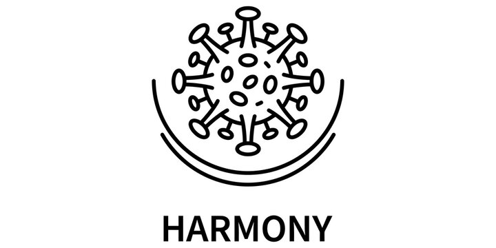 Harmony coronavirus cell linear icon with surrounding arch for virology awareness and medical information.