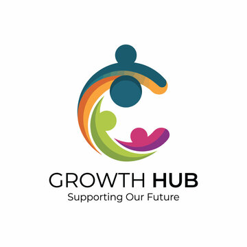 This image presents a logo for a growth hub, focused on community support and development, symbolizing nurturing growth and a collaborative future for all involved.