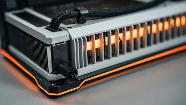 Modern computer hardware with orange lighting
